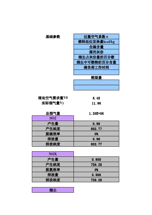 锅炉烟气量计算公式
