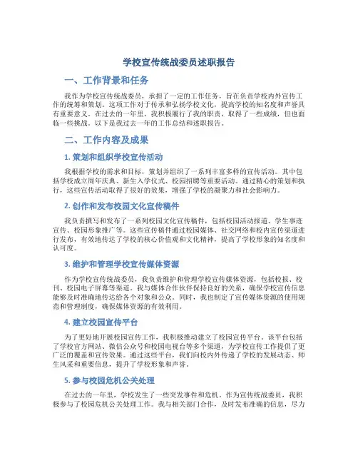 学校宣传统战委员述职报告