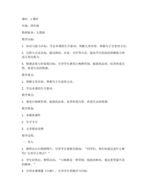 白杨教案模板小学语文面试