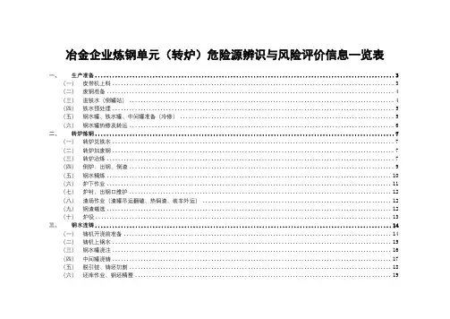 炼钢单元危险源辨识与风险评价表