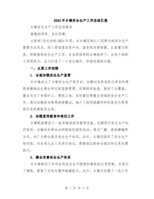 2024年乡镇安全生产工作总结汇报