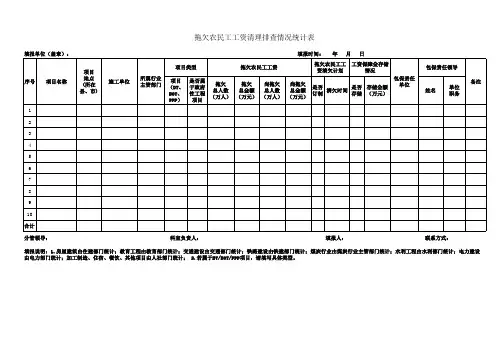 拖欠农民工工资清理排查情况统计表