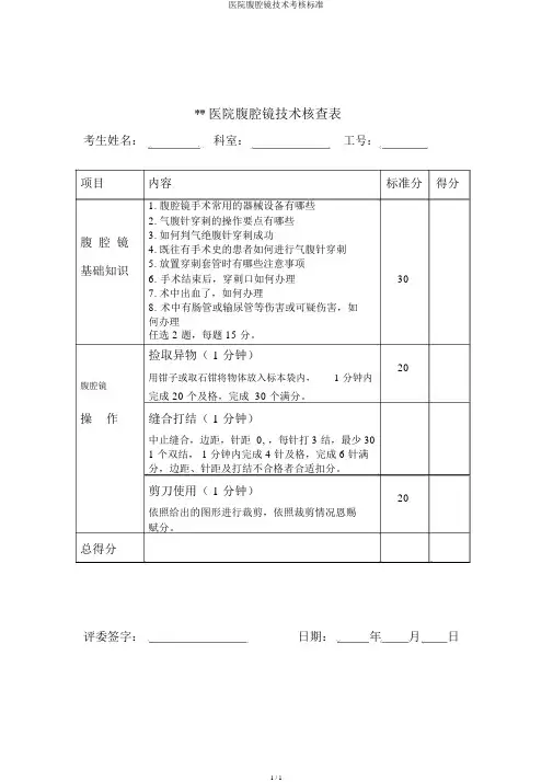 医院腹腔镜技术考核标准