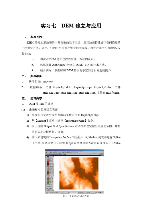石大地理信息系统实习指导07  DEM建立与应用