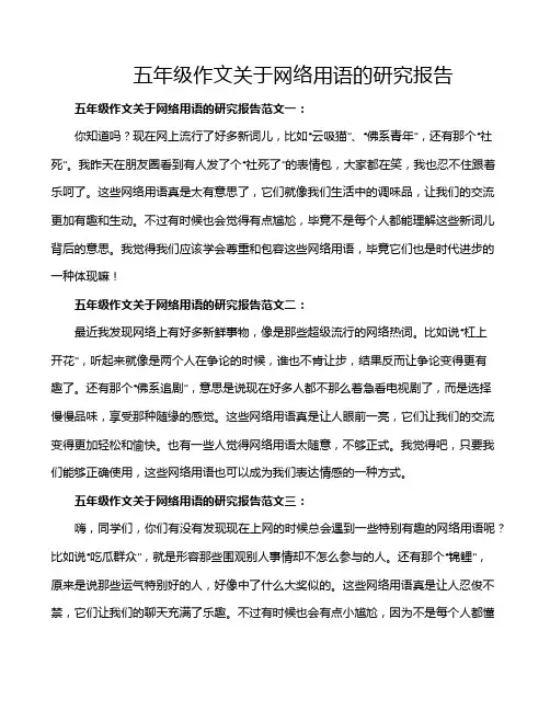 五年级作文关于网络用语的研究报告