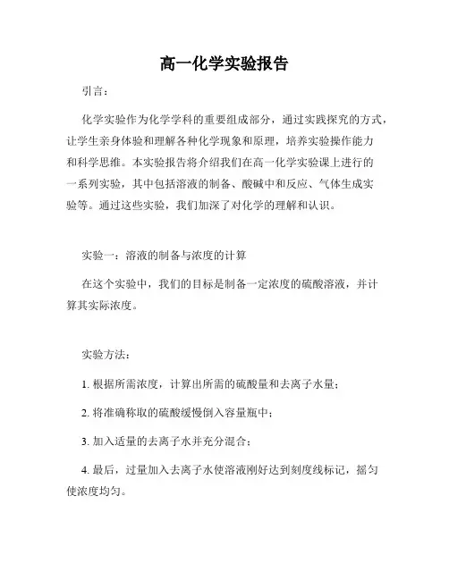 高一化学实验报告