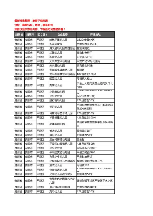 新版贵州省安顺市平坝区幼儿园企业公司商家户名录单联系方式地址大全60家
