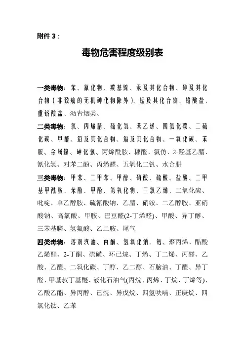 毒物危害程度级别表