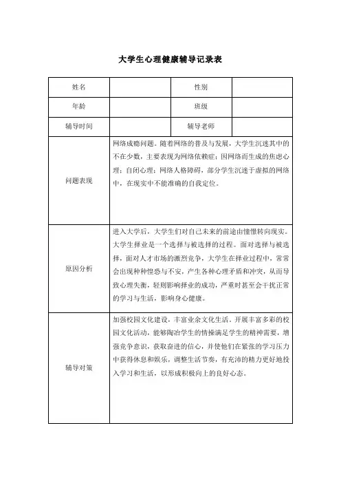 大学生心理健康辅导记录表