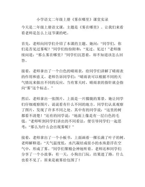 小学语文二年级上册《雾在哪里》课堂实录