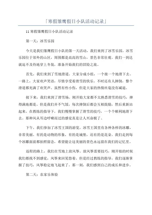 「寒假雏鹰假日小队活动记录」