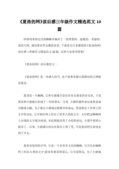 《夏洛的网》读后感三年级作文精选范文10篇