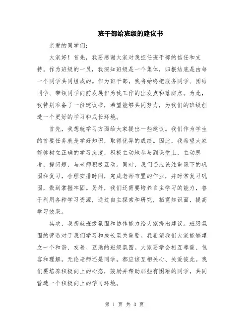 班干部给班级的建议书
