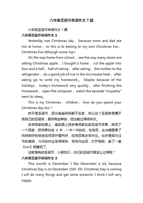 六年级圣诞节英语作文7篇