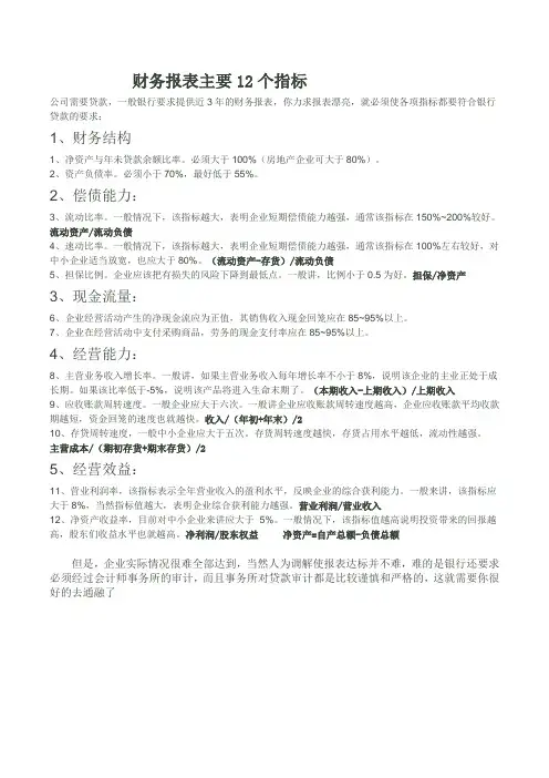 财务报表各项指标12个