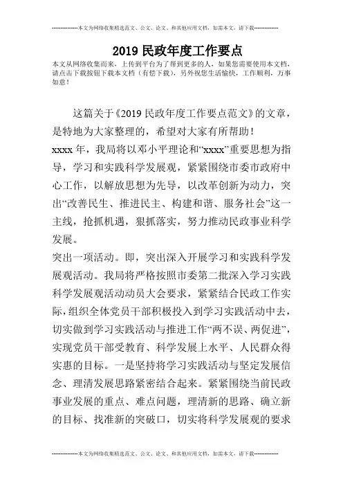 2019民政年度工作要点