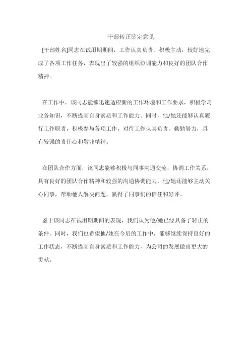 干部转正鉴定意见