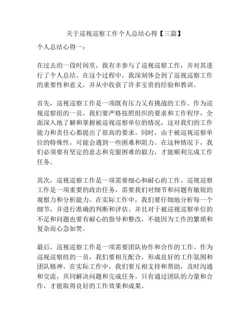 关于巡视巡察工作个人总结心得【三篇】