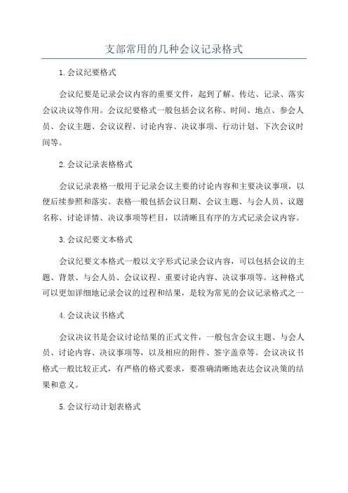 支部常用的几种会议记录格式