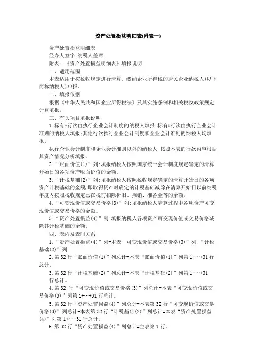 资产处置损益明细表(附表一)