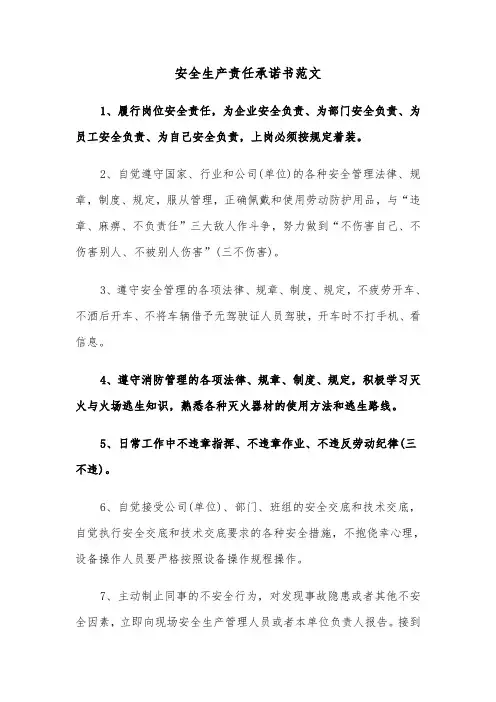 安全生产责任承诺书范文（4篇）