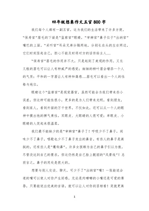 四年级想象作文五官800字