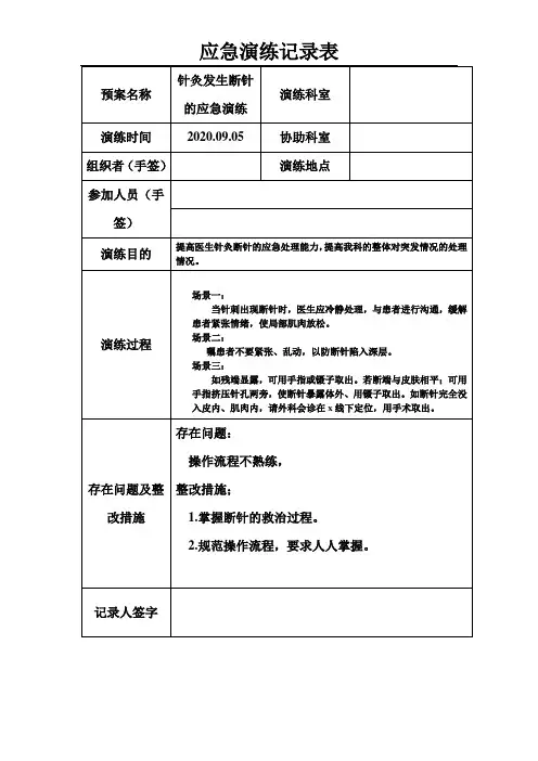 针灸发生断针的应急演练记录表