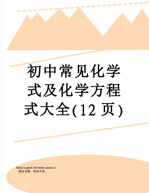 初中常见化学式及化学方程式大全(12页)