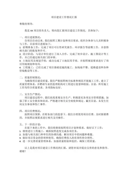 项目建设工作情况汇报