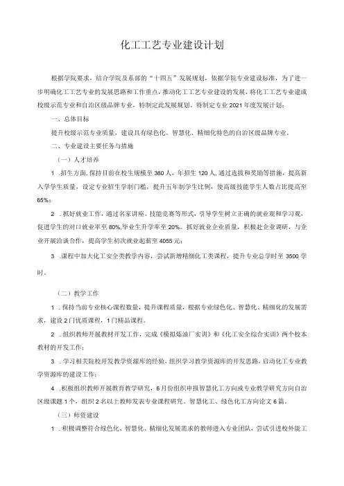 化工工艺专业建设计划