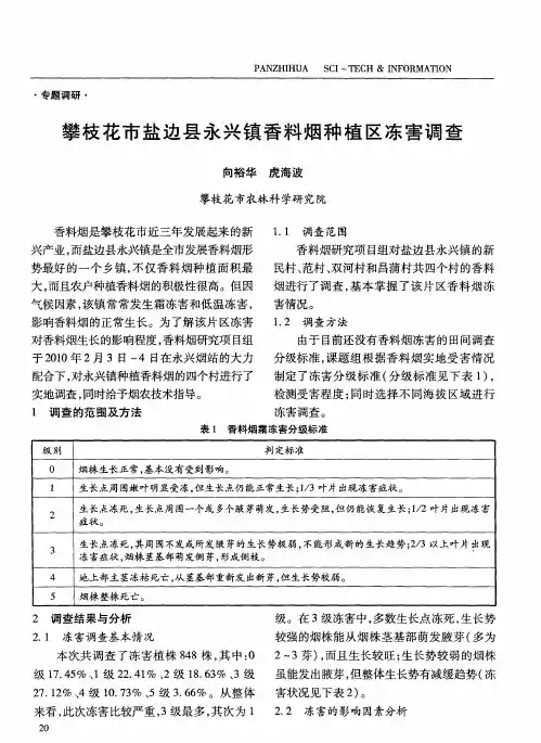 攀枝花市盐边县永兴镇香料烟种植区冻害调查