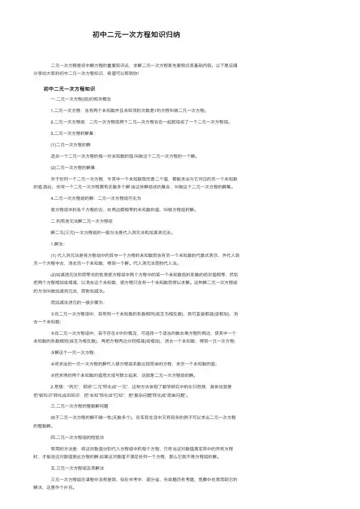 初中二元一次方程知识归纳