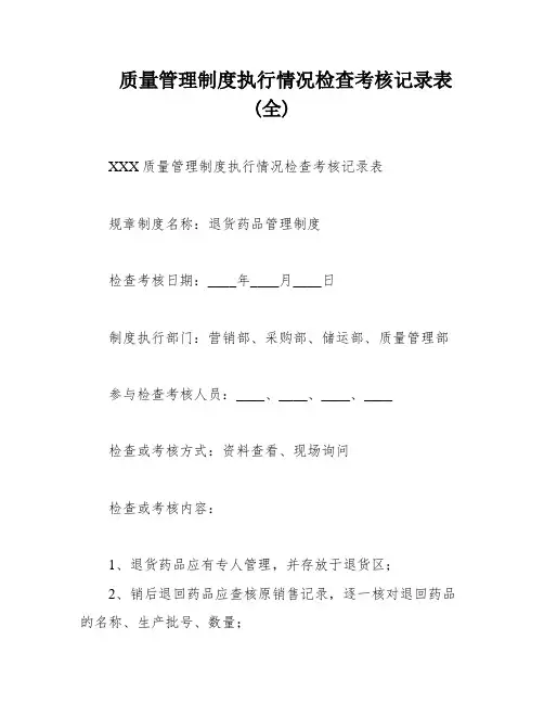 质量管理制度执行情况检查考核记录表(全)
