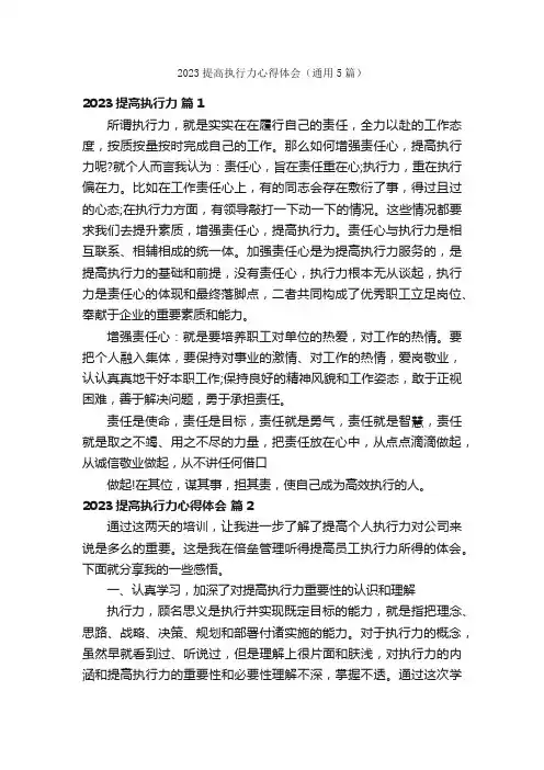 2023提高执行力心得体会（通用5篇）