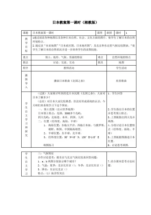 湘教版地理初中七年级下册教案-8.1 日本8