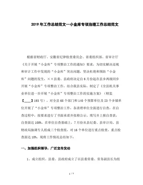 2019年工作总结范文--小金库专项治理工作总结范文