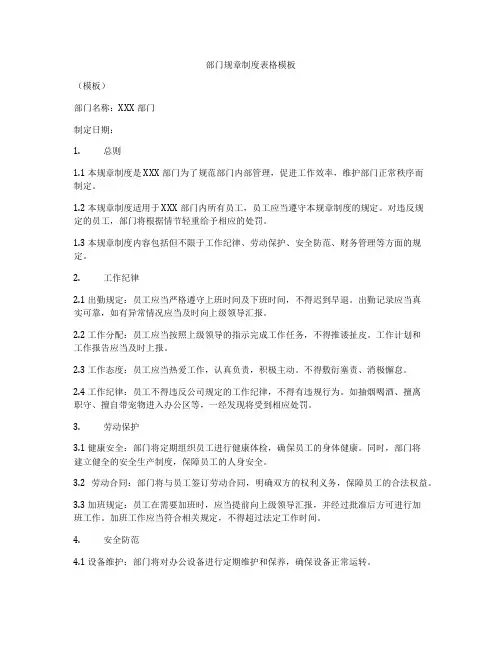 部门规章制度表格模板