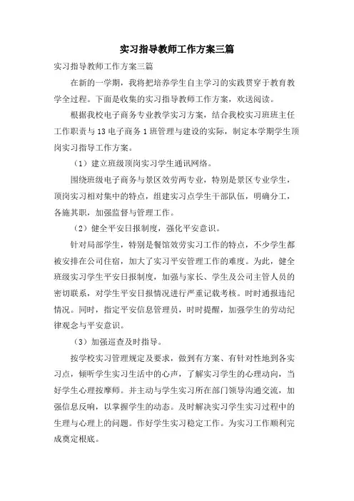 实习指导教师工作计划三篇