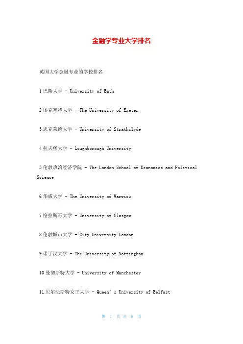 金融学专业大学排名