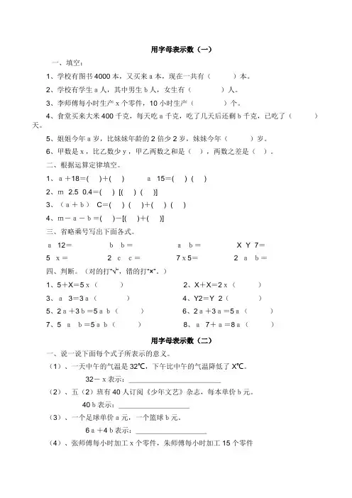 人教版五年级数学上册用字母表示数练习