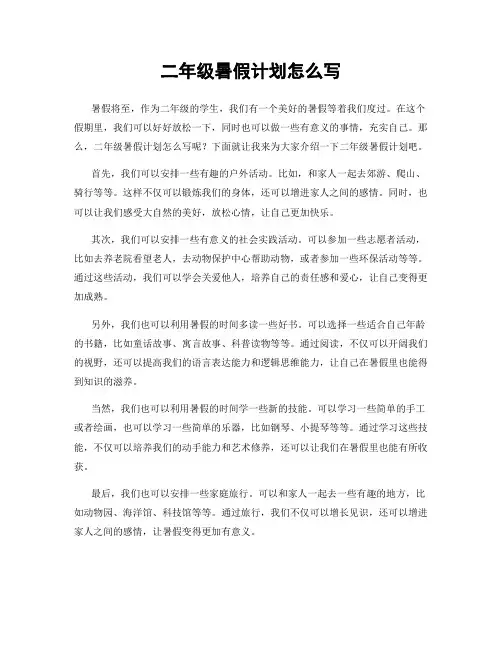 二年级暑假计划怎么写