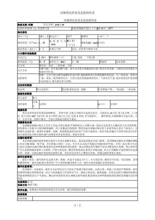 丙烯理化性质及危险特性表
