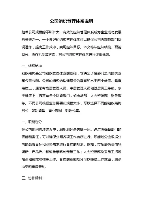 公司组织管理体系说明