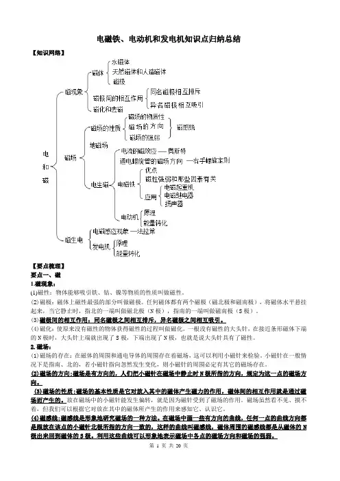 中考物理  电磁铁,发电机、电动机知识点归纳总结及题型练习(含答案)