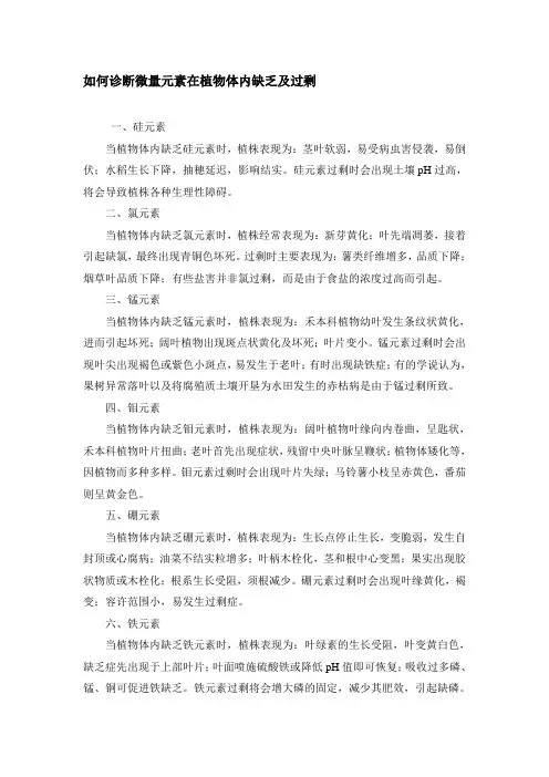 如何诊断微量元素在植物体内缺乏及过剩
