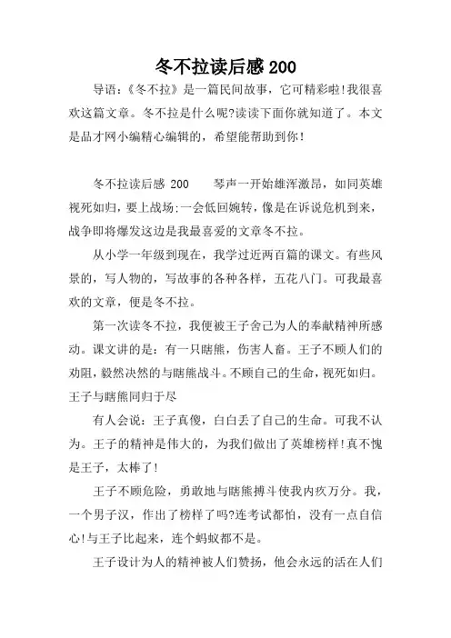 冬不拉读后感200