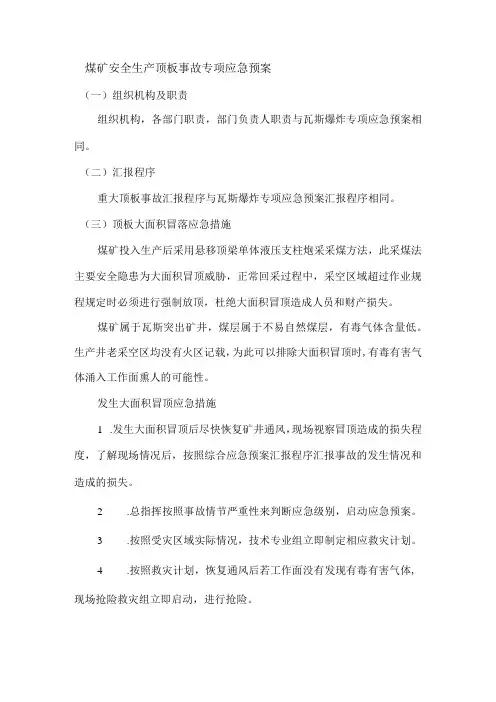 煤矿安全生产顶板事故专项应急预案