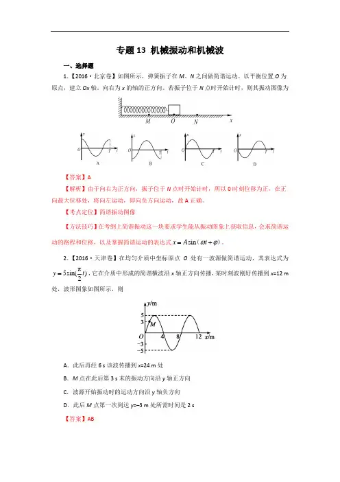 三年高考(2014-2016)物理试题分项版解析 专题13机械振动和机械波解析版 Word版含解析