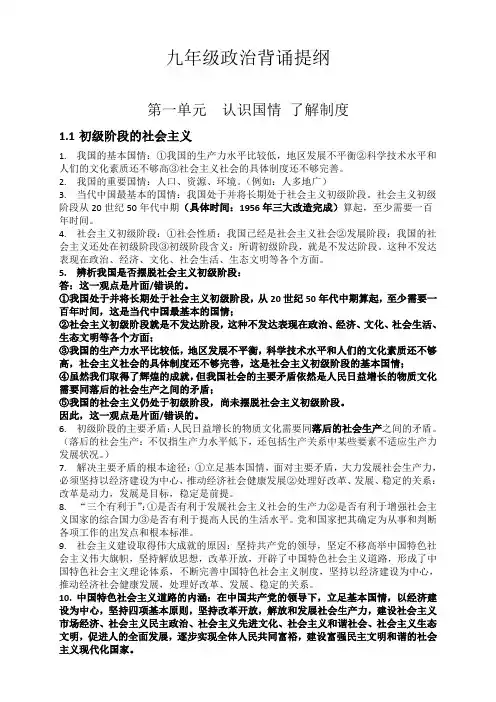 九年级政治背诵提纲