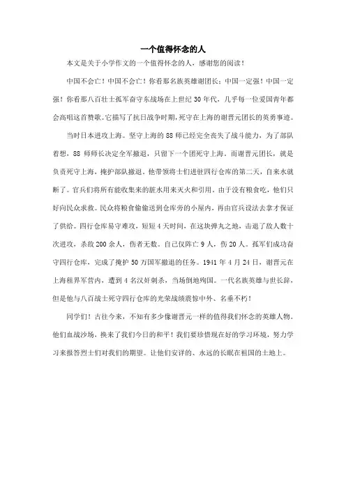 一个值得怀念的人_小学作文